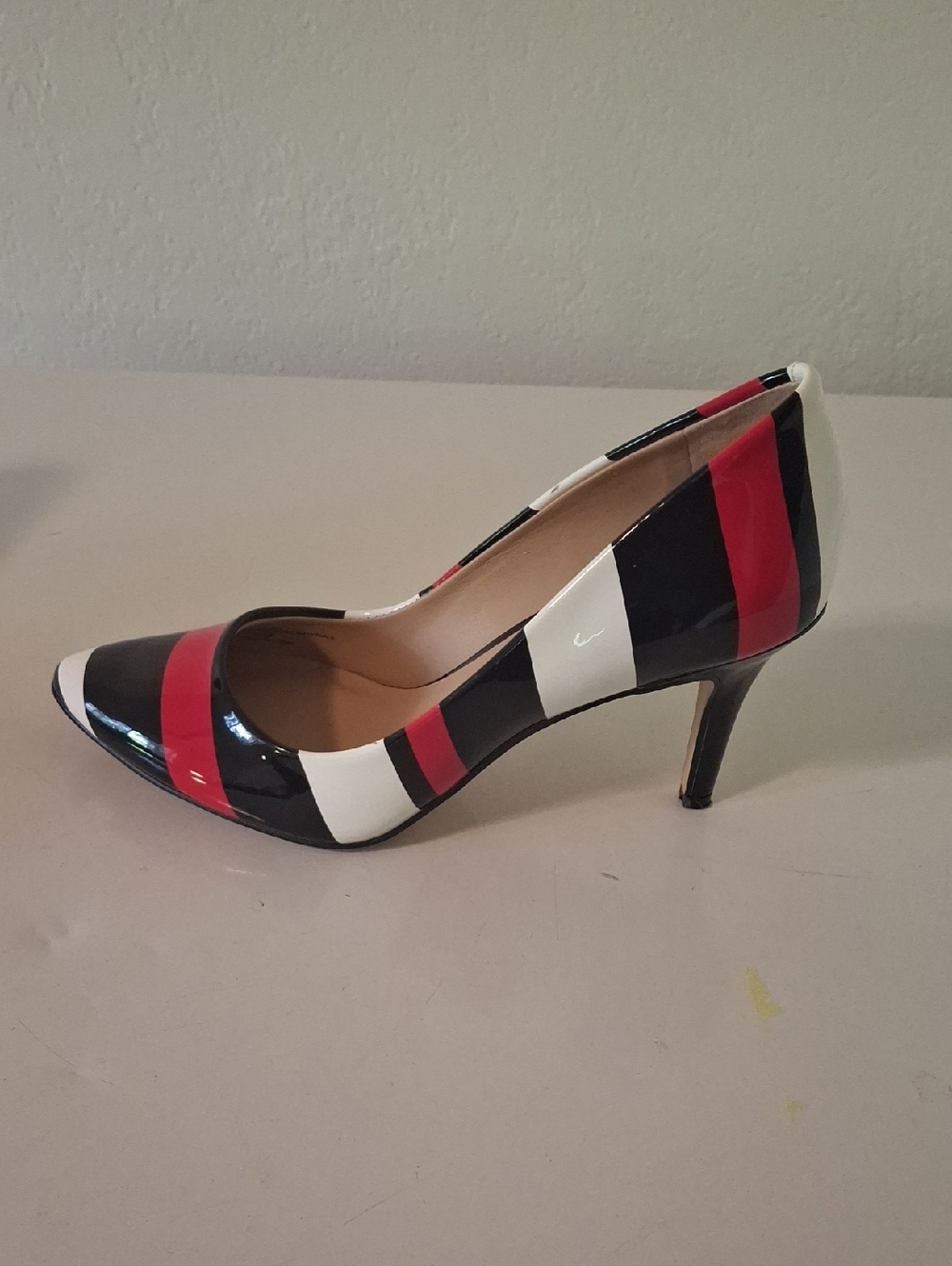 INC International Concepts Red, Black & White Striped Pointed-Toe Pump